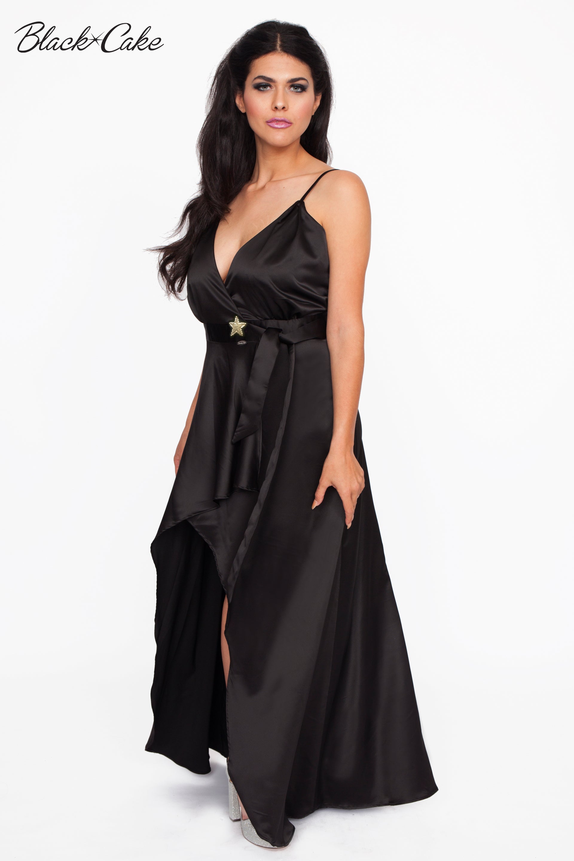 Black Satin Wrap Dressing Gown