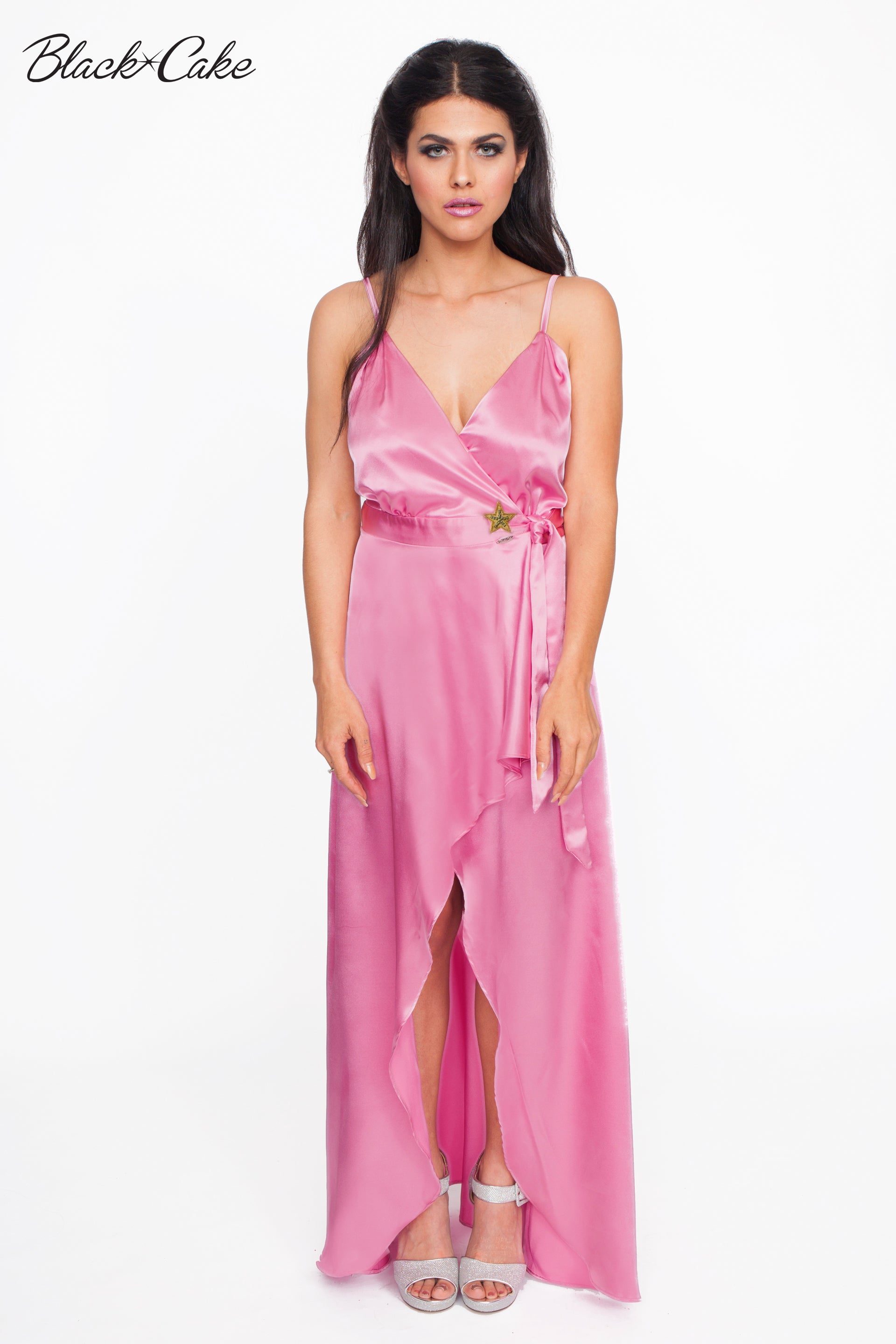 Pink Satin Wrap Dressing Gown