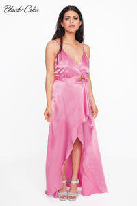 Pink Satin Wrap Dressing Gown