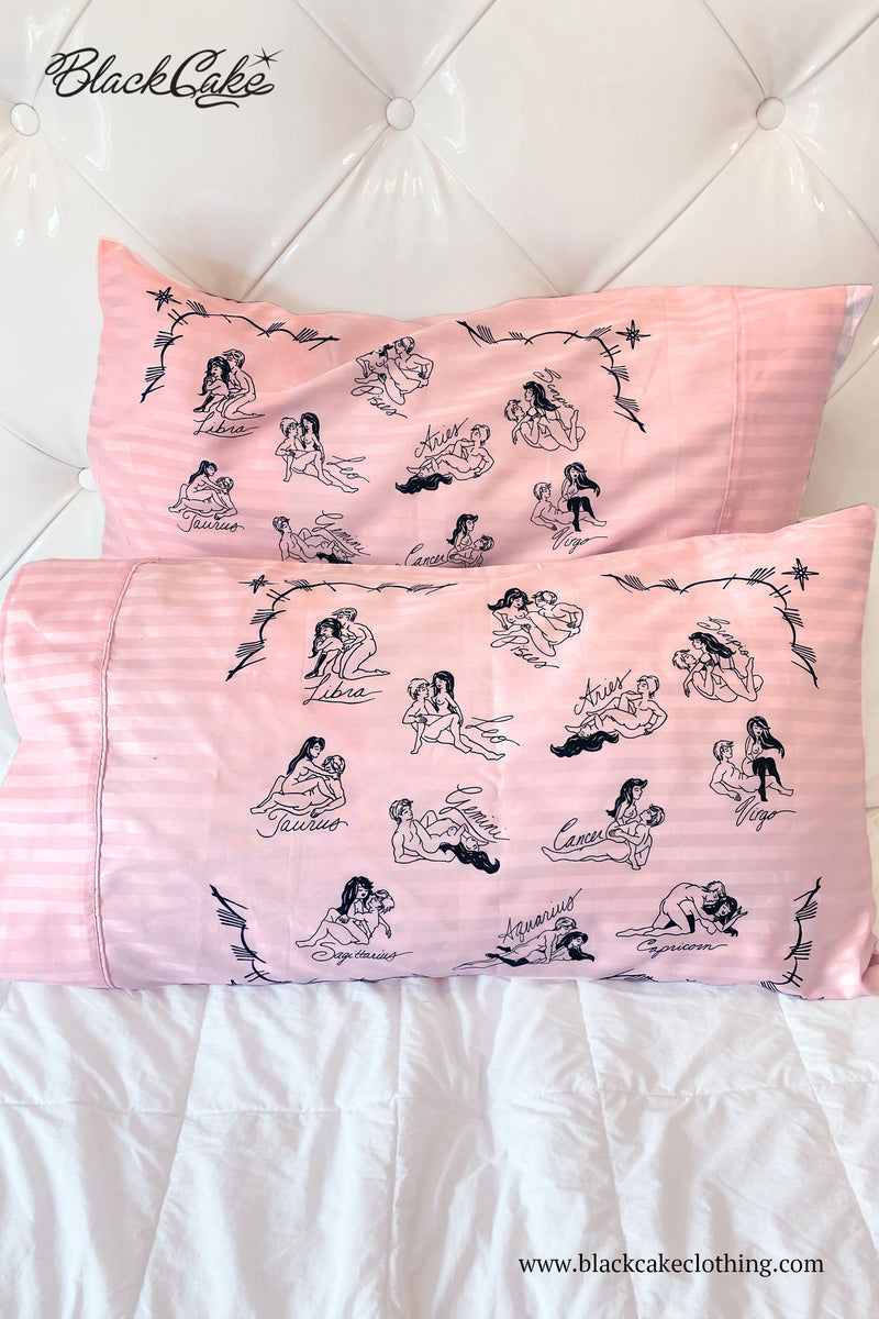 Pink Cosmic Love Zodiac Astrology Bedding Pillow Cases Set