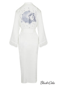 Bowie Cosmic Space Oddity Satin Feather Accented Dressing Gown Robe