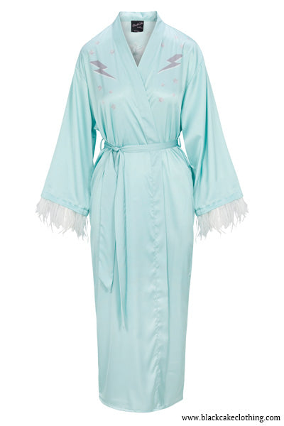 Bowie Cosmic Space Oddity Satin Feather Accented Dressing Gown Robe