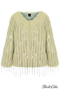 Celery Chic Ultimate Faux Fur Sequin Dazzle Statement Jacket