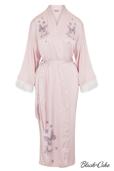 blackcakeclothing Luxurious Country Western Glam Dolly Satin Feather Accented Dressing Gown Robe blackcakeclothing Luxurious Country Western Glam Dolly Satin Feather Accented Dressing Gown Robe