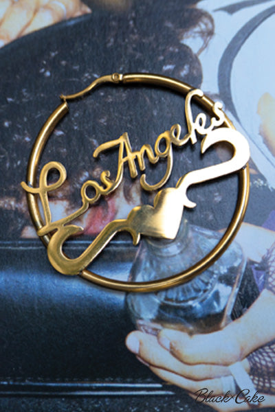 City Of Angels Los Angeles Nameplate Hoop Earrings