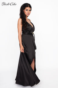 Black Satin Wrap Dressing Gown