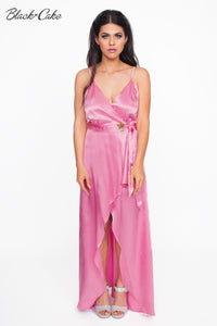 Pink Satin Wrap Dressing Gown