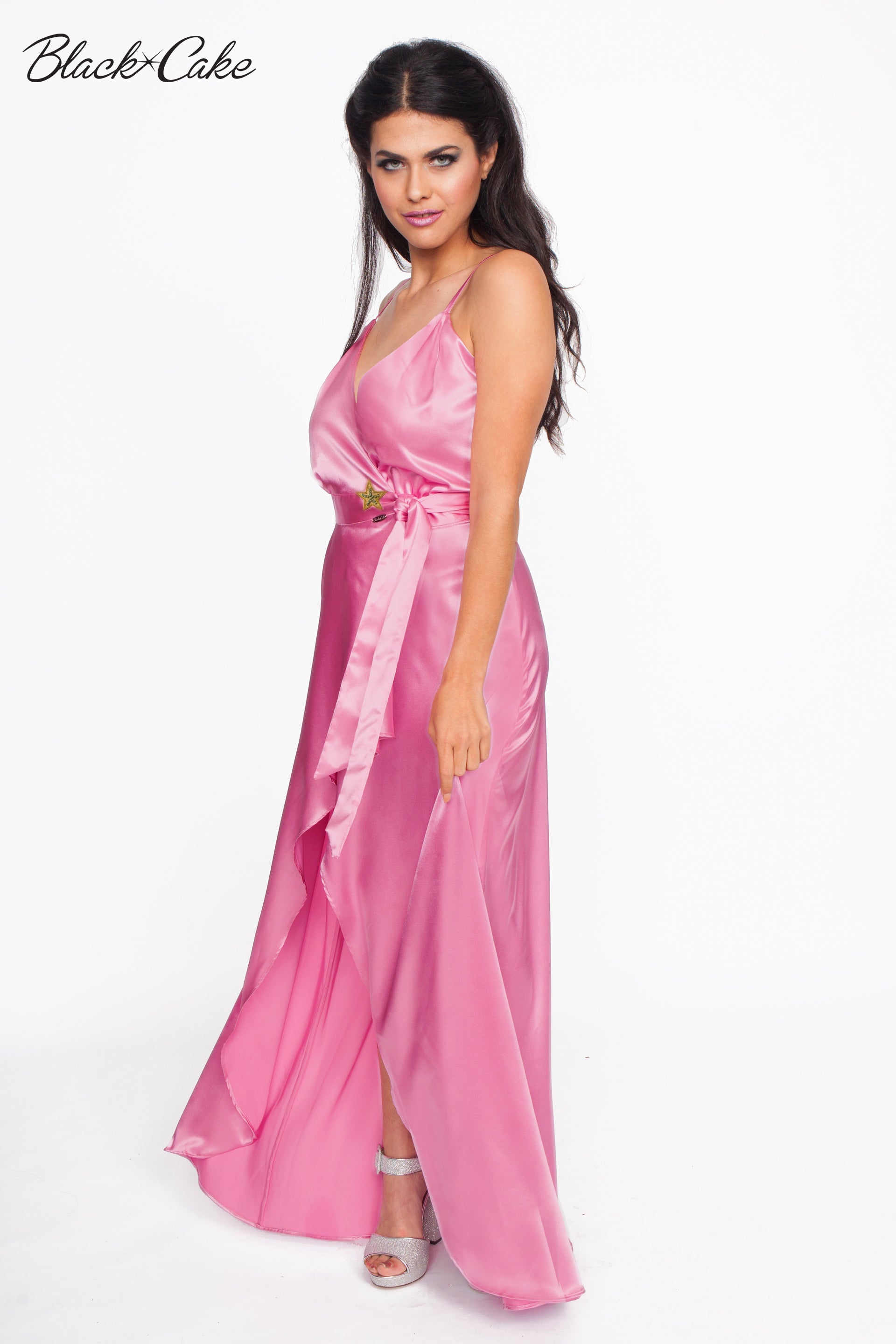 Pink Satin Wrap Dressing Gown