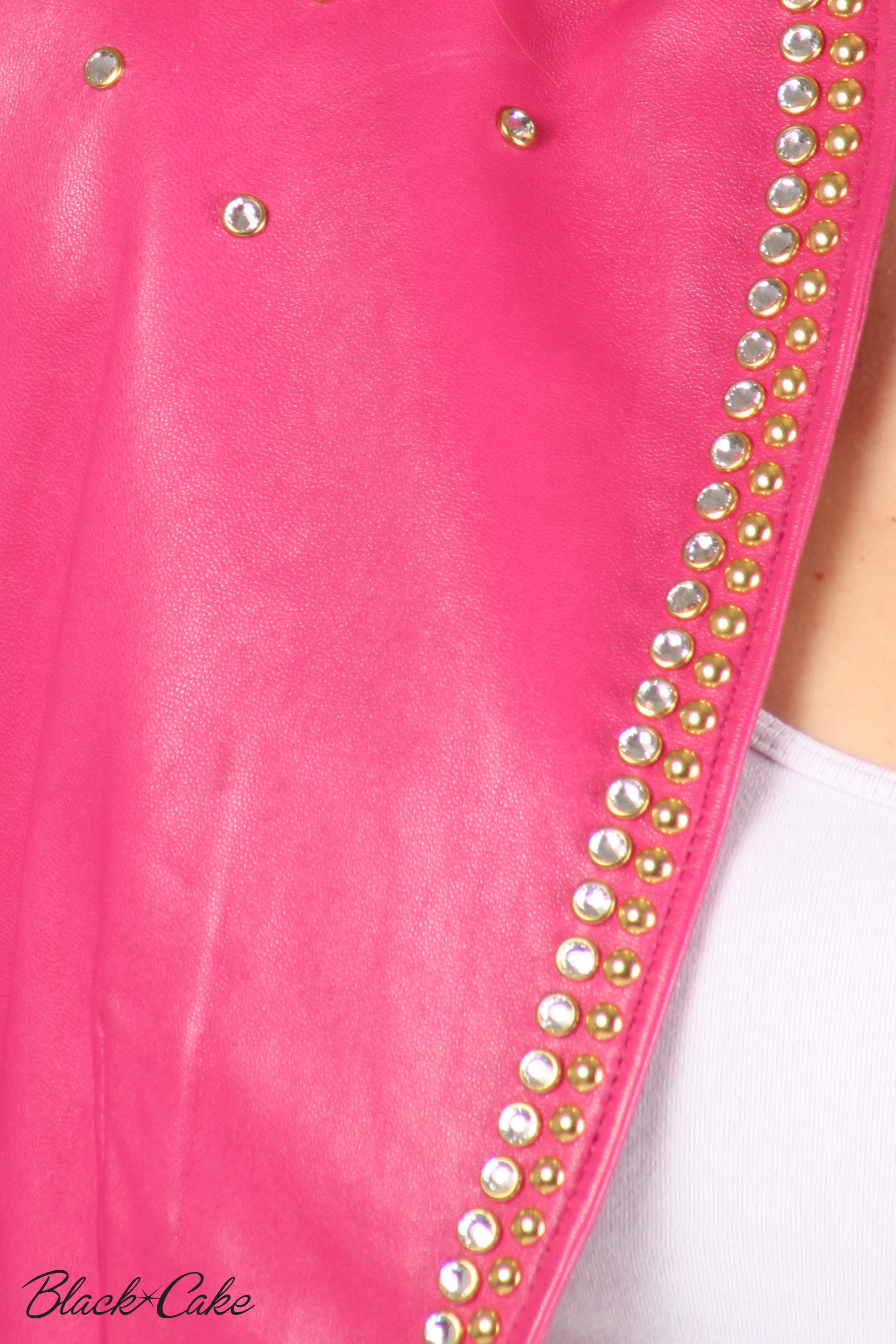 Pink Upcycled Zodiac Sign Leather Jacket- All sales final. No Returns accepted