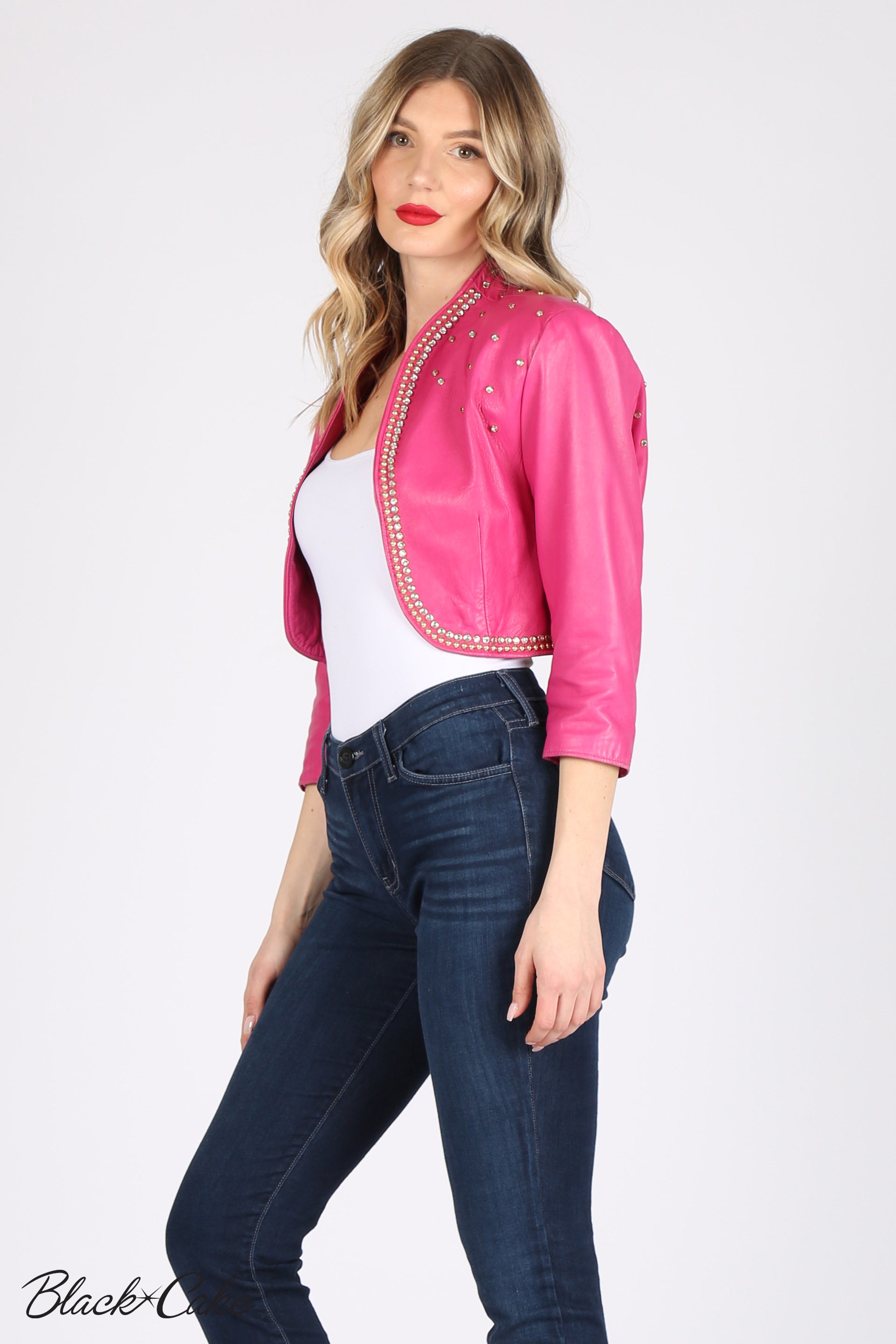 Pink Upcycled Zodiac Sign Leather Jacket- All sales final. No Returns accepted