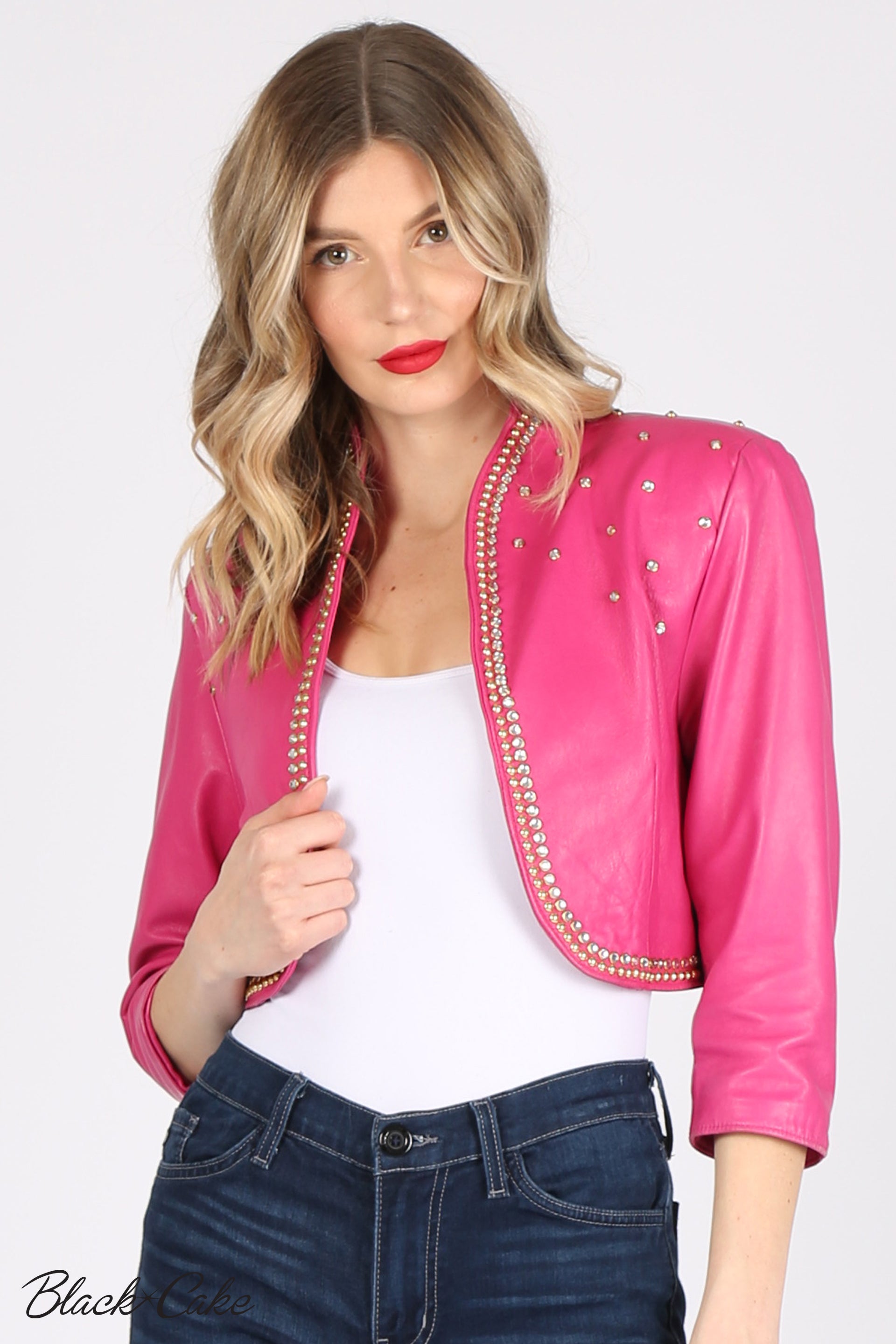Pink Upcycled Zodiac Sign Leather Jacket- All sales final. No Returns accepted
