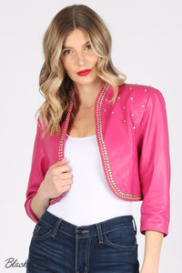 Pink Upcycled Zodiac Sign Leather Jacket- All sales final. No Returns accepted