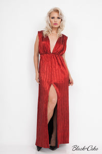 RED LAMÉ METALLIC GRECIAN DRESS