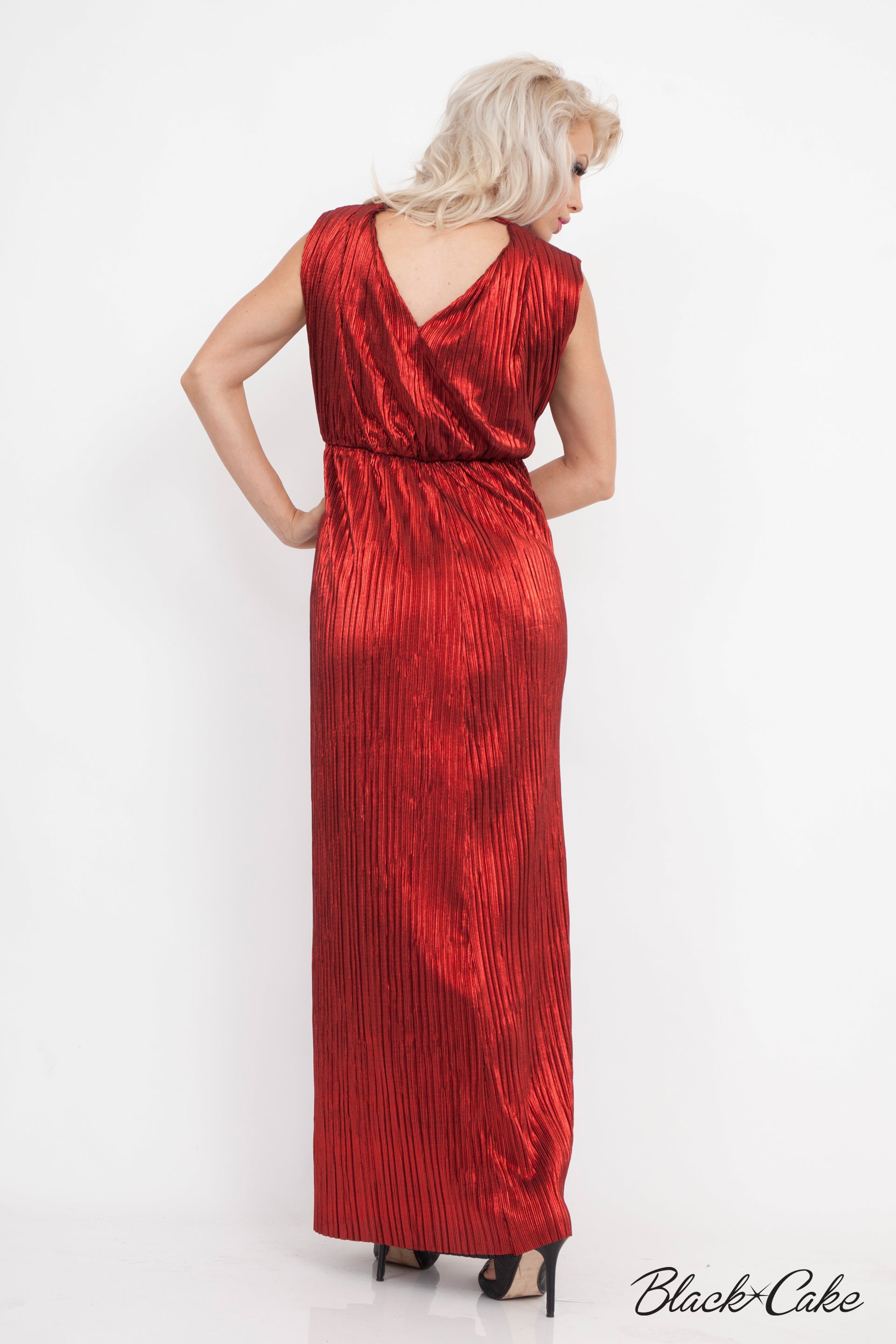 RED LAMÉ METALLIC GRECIAN DRESS