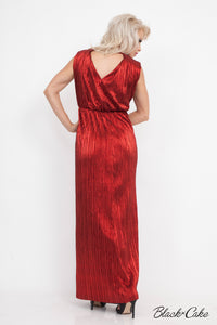 RED LAMÉ METALLIC GRECIAN DRESS