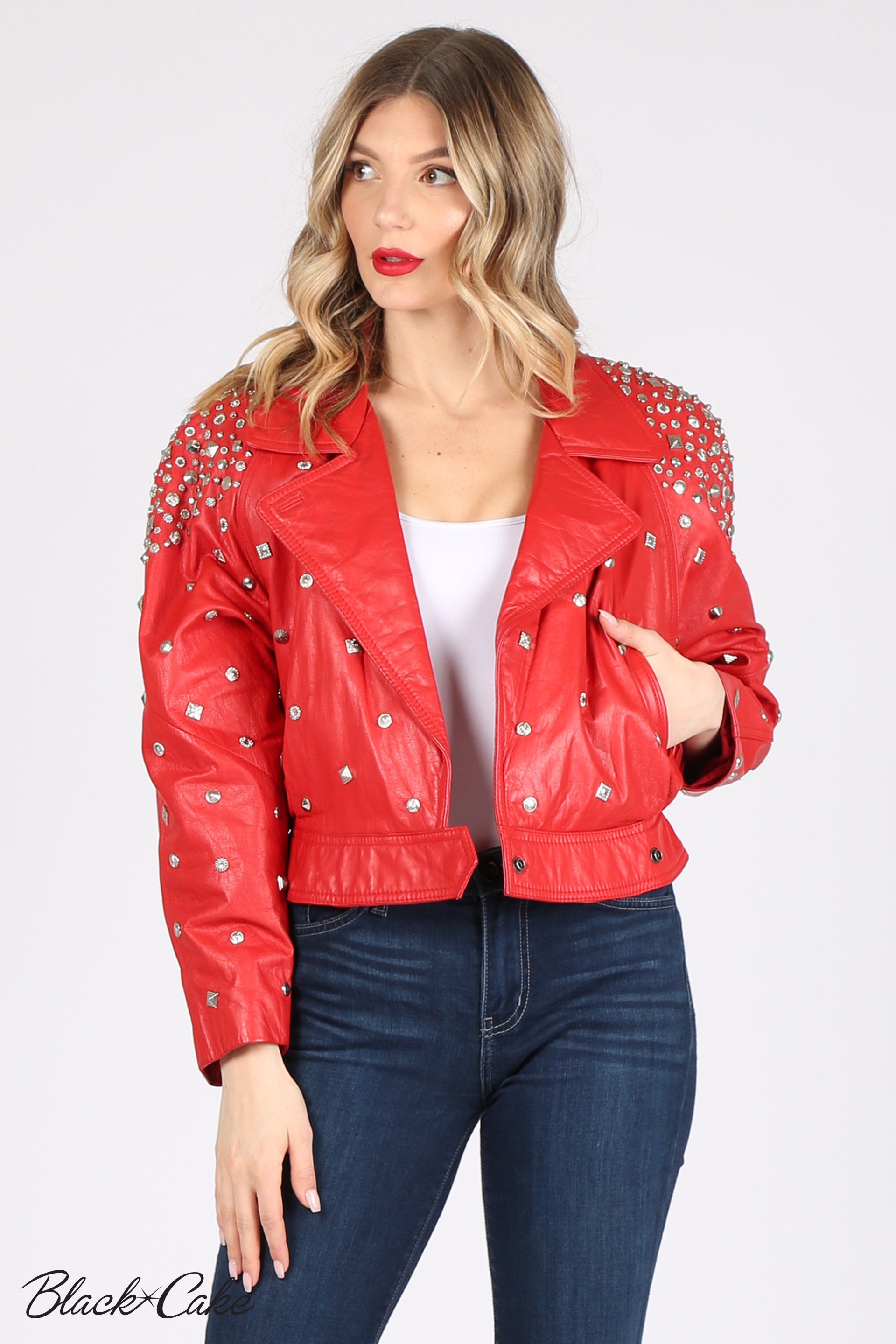 Red Upcycled Zodiac Sign Leather Jacket