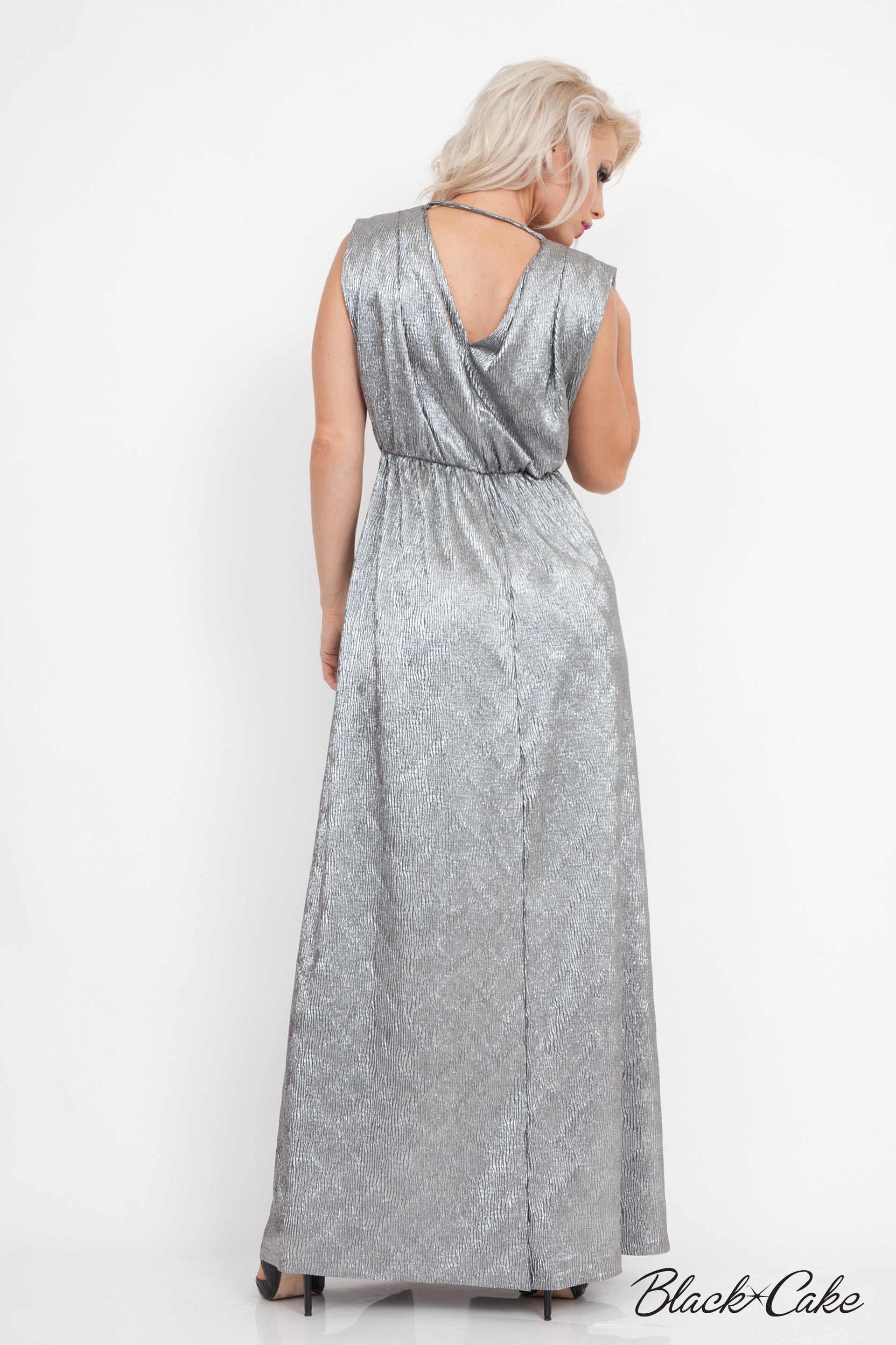 Silver Lamé Metallic Grecian Dress Silver Lamé Metallic Grecian Dress