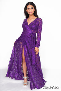 STARLET PLUM LACE WRAP DRESS