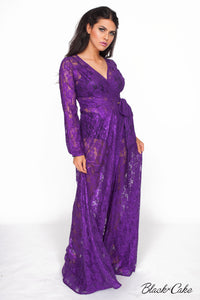 STARLET PLUM LACE WRAP DRESS