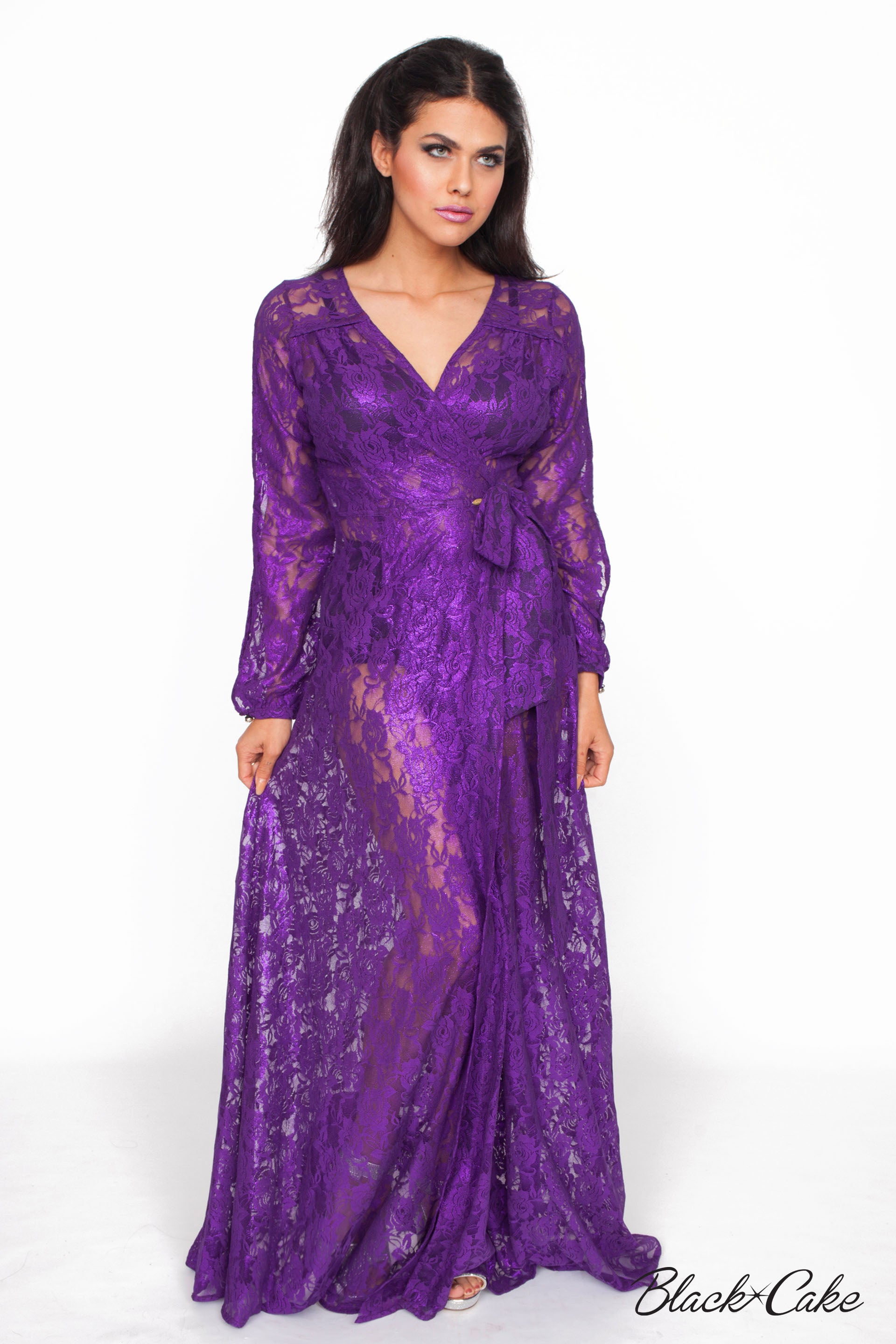 STARLET PLUM LACE WRAP DRESS