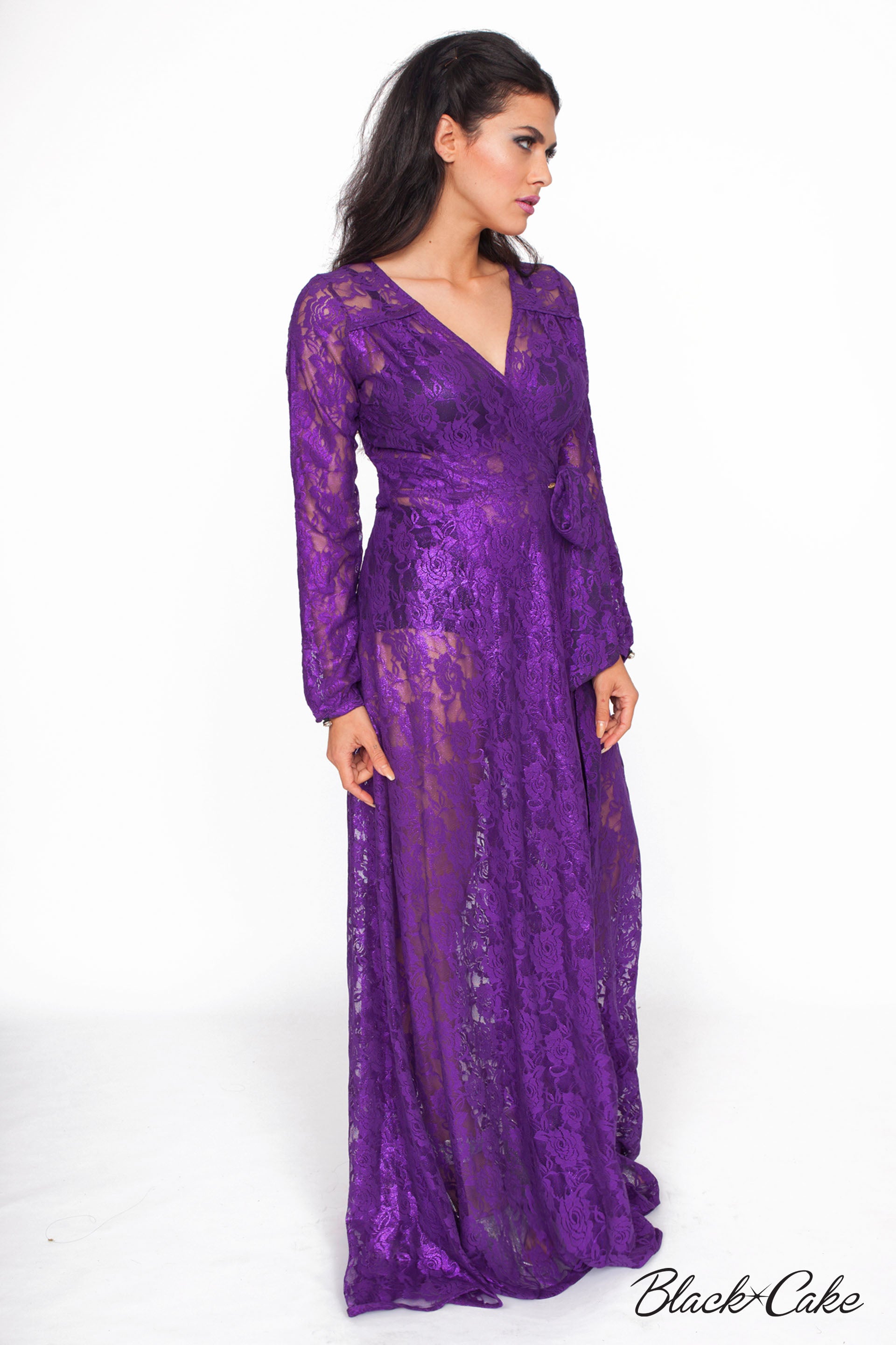 STARLET PLUM LACE WRAP DRESS