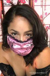 Sexy Pink Satin Kama Sutra Zodiac Sign Fashion Face Mask by Black Cake Clothing